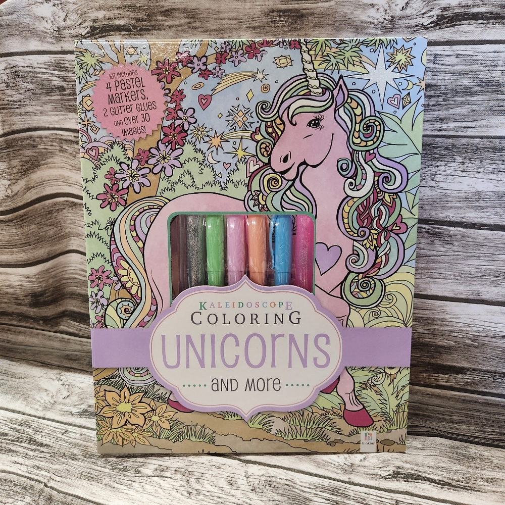 Kaleidoscope pastel unicorn coloring book kit